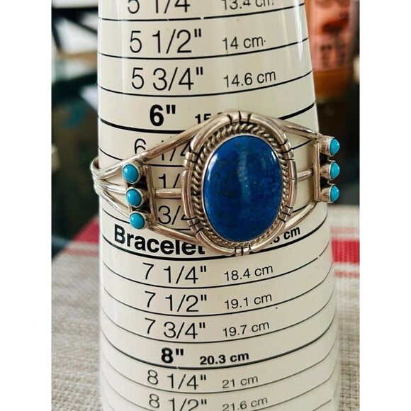 Stunnning Silver Lapis Lazuli & Turquoise Cuff - Picture 9 of 9